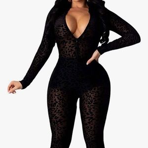 Mesh/Sheer Cheetah Print Jumpsuit